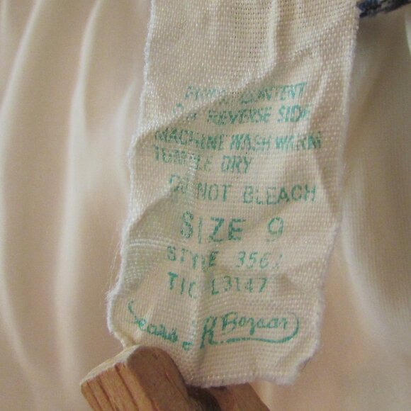 Vintage Sears JR Bazaar White Sheer Nylon/Blue Floral Trim Maxi Nightgown - Picture 3 of 15
